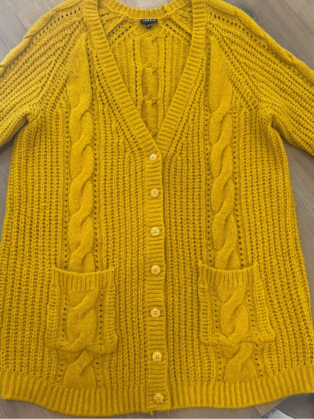 Torrid Mustard Cable-Knit Button Front Cardigan Sweater